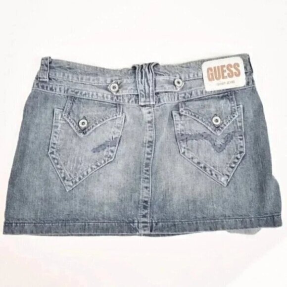 Vintage Guess Denim Jean Mini Skirt Cargo Flap Pockets Size 30 - Picture 7 of 10